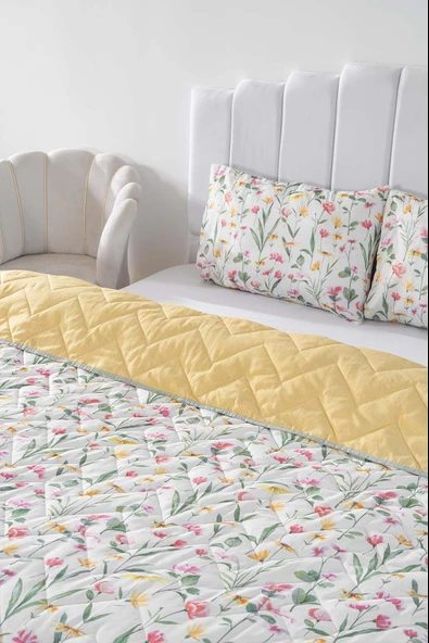 Rivaİstanbul Botanical Çift Kişilik Pamuklu Kapitone Pike & Çok Amaçlı Yatak Örtüsü - Resim 4