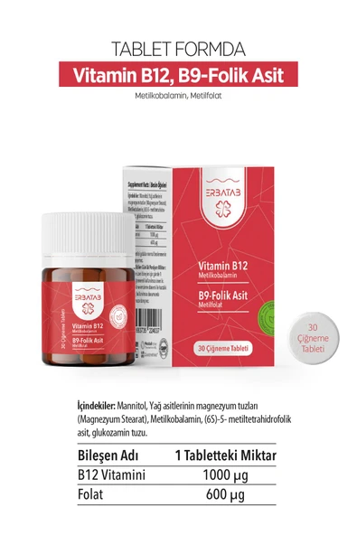 Erbatab Vitamin B12- Folik Asit B9-Metilkobalamin-Metilfolat - 7