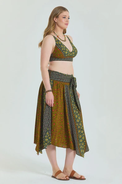 Gipe Detaylı Beli Bağlamalı Büyük Beden Etek - Resim 3