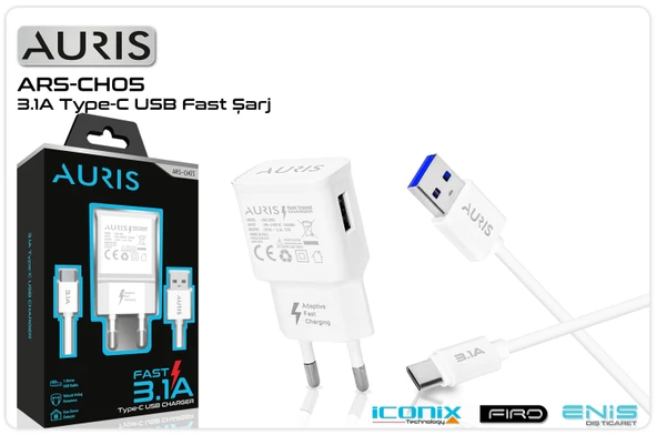 Şarj Aleti Takım Type-C 3.1A Auris ARS-CH05