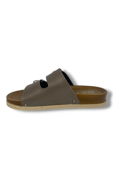 Slc 8104-25 Deri Çift Bant Tokalı Kadın Terlik - Resim 12