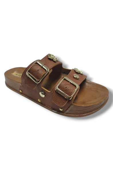 Capri 9001-25 Deri Çift Bant Tokalı Kadın Terlik - 7