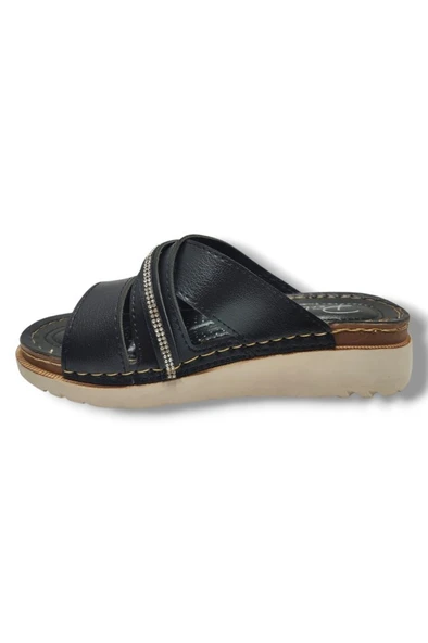 Perla 3001-25 Deri Anatomik Soft Çapraz Bant Şerit Taşlı Kadın Terlik - 6