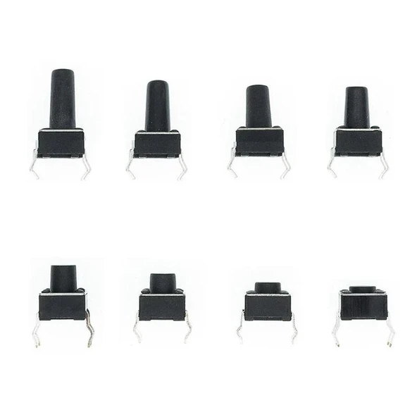 100 Parça Tact Switch Seti 6x6 Dip Kılıf 10 Farklı Boy Plastik Çantada - 5