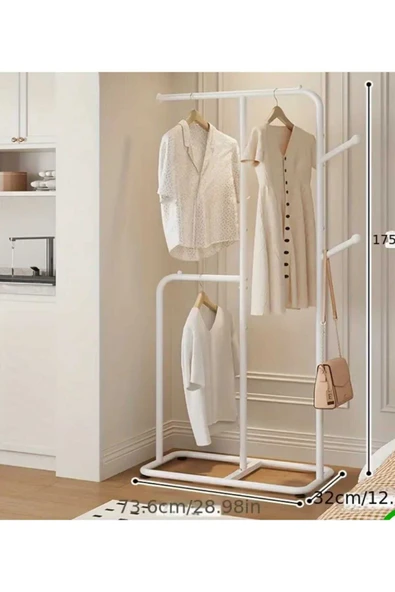 Modern Metal Siyah Bölmeli Konfeksiyon Elbise Askılığı Ayaklı Askılık 175*74*32 CM 1091-CN - 2