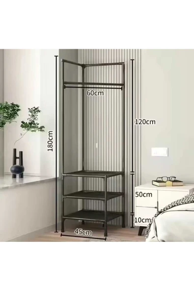 Metal Siyah Köşe Elbise Kıyafet Askılığı  Ayaklı Konfeksiyon Askılık 1084-CN - 3