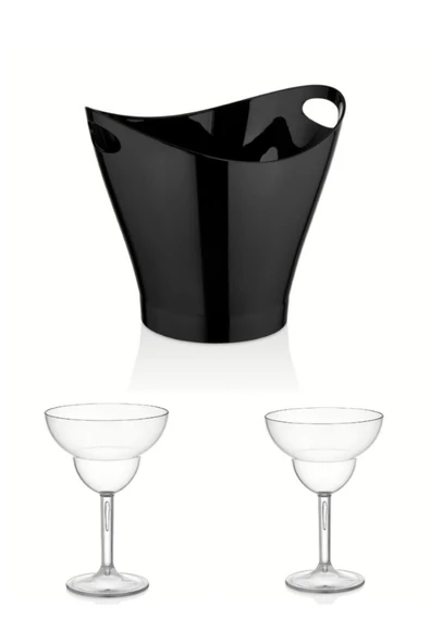 GastroPlast  6 Litre Siyah Buz Kovası ( 2 Adet 350 Ml Polikarbon Margarita Bardağı Hediye ) ürün görseli