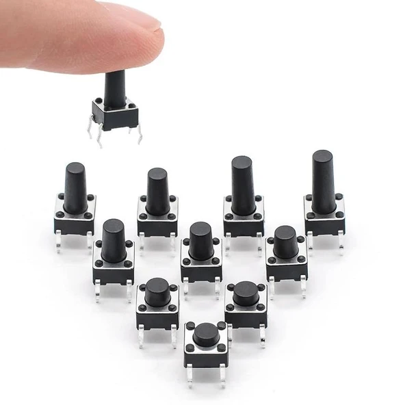 100 Parça Tact Switch Seti 6x6 Dip Kılıf 10 Farklı Boy Plastik Çantada - 4