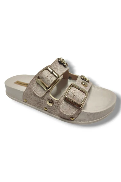 Capri 9001-25 Deri Çift Bant Tokalı Kadın Terlik