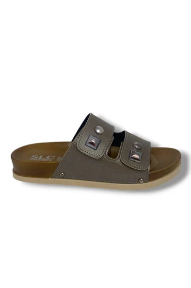 Slc 8104-25 Deri Çift Bant Tokalı Kadın Terlik - Resim 11