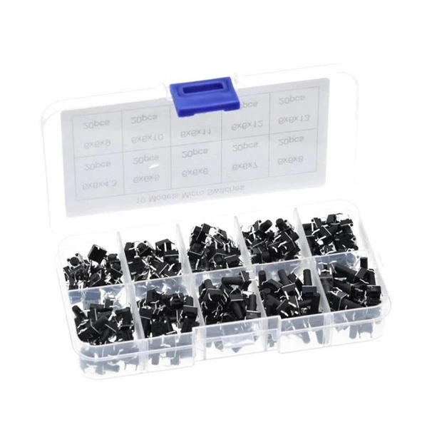 100 Parça Tact Switch Seti 6x6 Dip Kılıf 10 Farklı Boy Plastik Çantada - 2