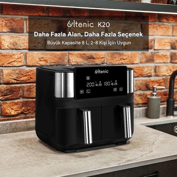Ultenic K20 Airfryer, Çift Bölmeli Fritöz, 8 Litre Xxl, 2850 W, Siyah - 2