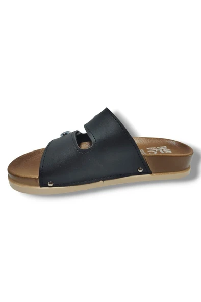 Slc 8104-25 Deri Çift Bant Tokalı Kadın Terlik - Resim 6