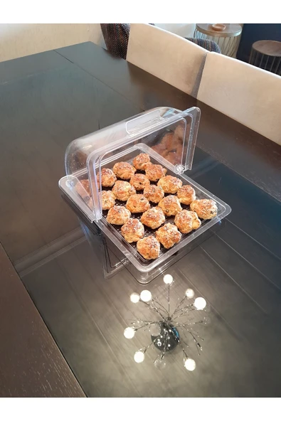 GastroPlast  Muhafazalı Menteşeli Kek , Börek Fanusu,komple Polikarbon Plastik,2li Set - Resim 2