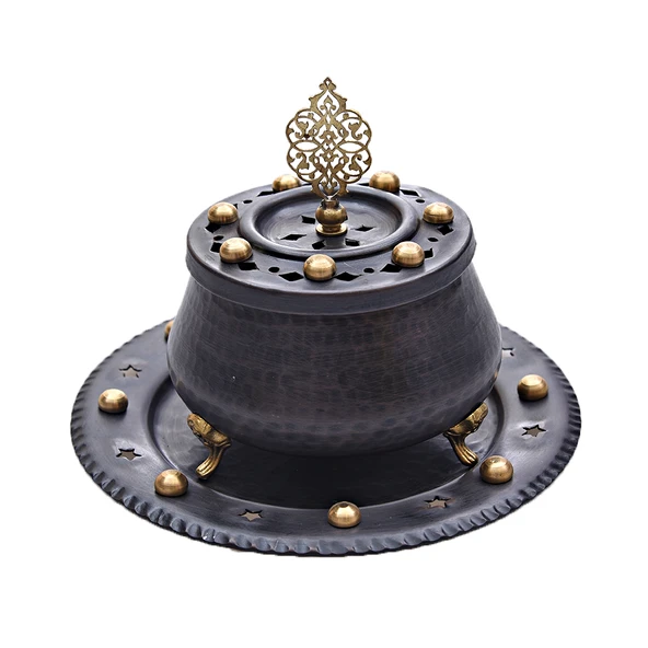 Nusnus Bakır Tabaklı Ayaklı Tütsülük Siyah