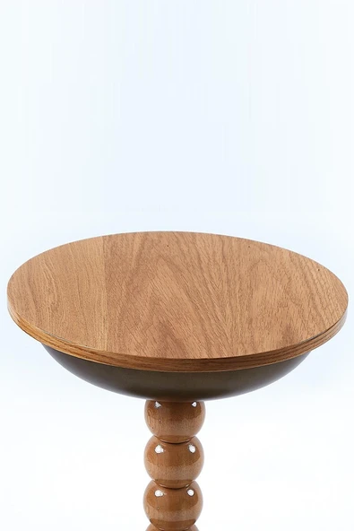 MDF Üst Tablalı Yan Sehpa, Zigon Sehpa, Bronz Metal Gövde ve Ahşap Ayak – 60x40 cm