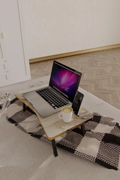 Ayarlanabilir Katlanabilir Laptop Sehpası – Mermer Desenli, Portatif Yatak Üstü Çalışma Masası - 2