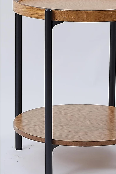 İkili Sehpa Seti – Orta Sehpa 80x42 cm & Yan Sehpa 48x59 cm, MDF Tabla, Siyah Metal Gövde - 4