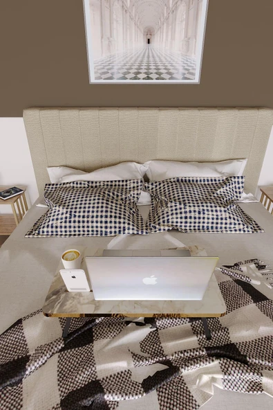Ayarlanabilir Katlanabilir Laptop Sehpası – Mermer Desenli, Portatif Yatak Üstü Çalışma Masası - 4
