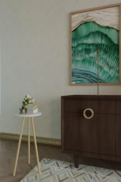 Ahşap Ayaklı Yuvarlak Yan Sehpa – Dekoratif Küçük Sehpa 34x74 cm - 4