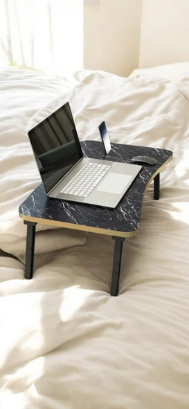 Ayarlanabilir Katlanabilir Laptop Sehpası – Mermer Desenli, Portatif Yatak Üstü Çalışma Masası - 9