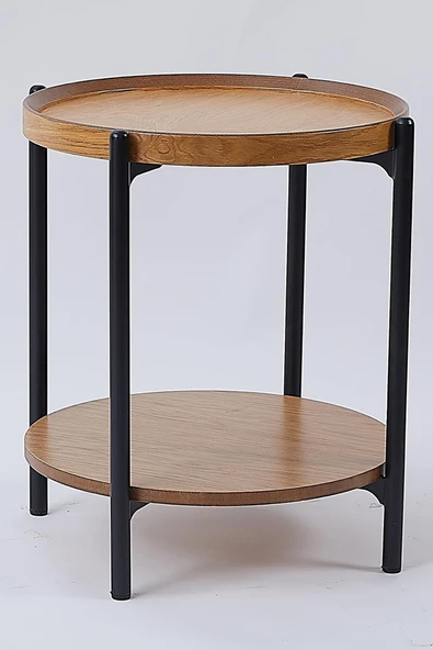 İkili Sehpa Seti – Orta Sehpa 80x42 cm & Yan Sehpa 48x59 cm, MDF Tabla, Siyah Metal Gövde - 3