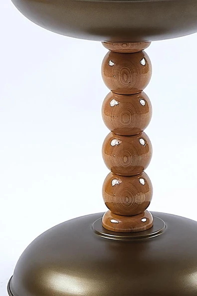 Epoksi Üst Tablalı Yan Sehpa, Zigon Sehpa, Bronz Metal Gövde & Ahşap Ayak – 60x40 cm - 2
