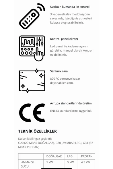 Revega Dogalgazlı Uzaktan Kumandalı Hermetik Şömine - 3