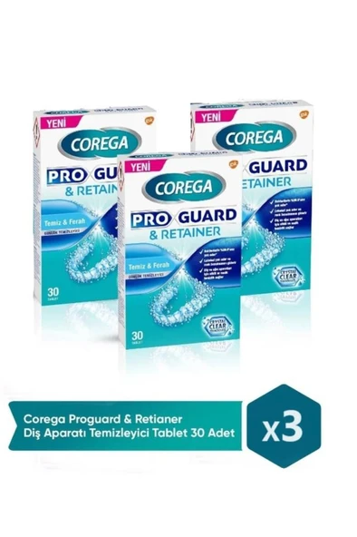 Corega Proguard & Ortodontik Temizleyici 30 Tablet  3 ADET- SKT: 12/2027