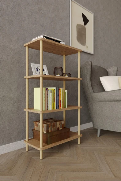 4 Katlı Ahşap Açık Raf Kitaplık – 30x50x104 cm – Çok Amaçlı Dekoratif Raf Ünitesi - 2