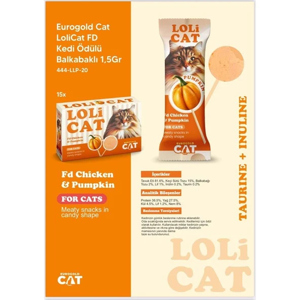 EuroGold LoliCat Tavuk ve Balkabaklı Kedi Ödül Maması 1,5gr (15'li) - 2