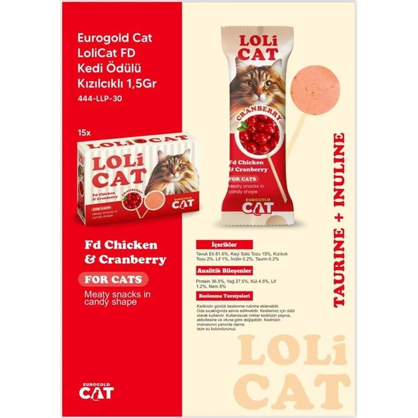 EuroGold LoliCat Tavuk ve Kızılcıklı Kedi Ödül Maması 1,5gr (15'li) - 2