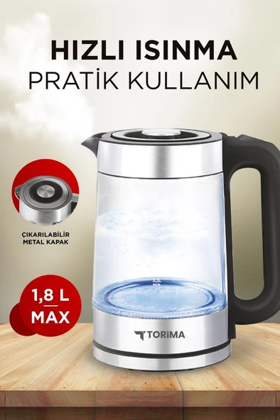 Torima TY-083-18X29A Cam Ledli Kettle 1500W 1.8L Su Isıtıcı - 4