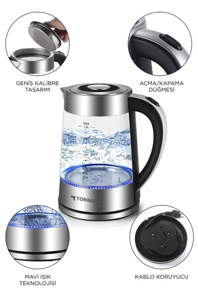 Torima TY-S888-040 Cam Ledli Kettle 1500W 1.8L Su Isıtıcı - 4