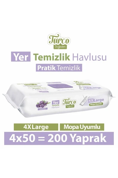 Turco Doğadan Yer Temizlik Havlusu Lavanta 50 Yaprak x 4 adet (200 Yaprak)