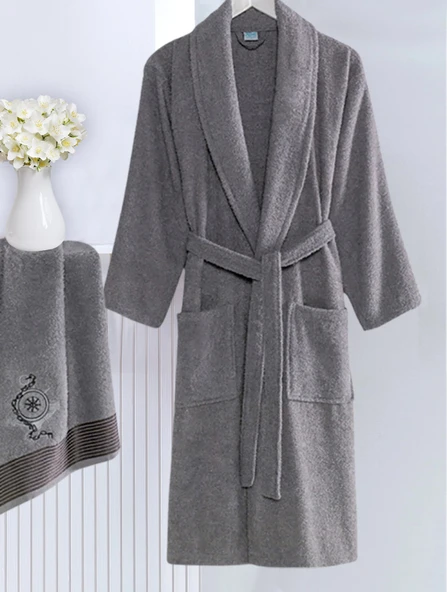 Bornoz - Nakışlı Havlu Seti Cora Antrasit L/XL+45x85cm - Resim 3