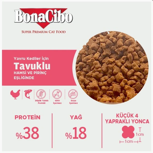 BonaCibo Kitten Tavuklu (Hamsi ve Pirinç eşliğinde) Yavru Kedi Maması 15 Kg - 3