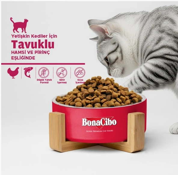 BonaCibo Adult Cat Tavuklu (Hamsi ve Pirinç eşliğinde) Yetişkin Kedi Maması 2 Kg - 2