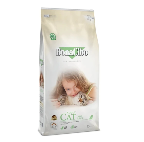 BonaCibo Adult Cat Lamb & Rice Kuzu Etli ve Pirinçli Yetişkin Kedi Maması 15 Kg