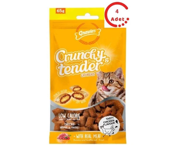Gnawlers Kedi Ödülü Crunchy & Tender Tavuklu 65 Gr x 4 Adet