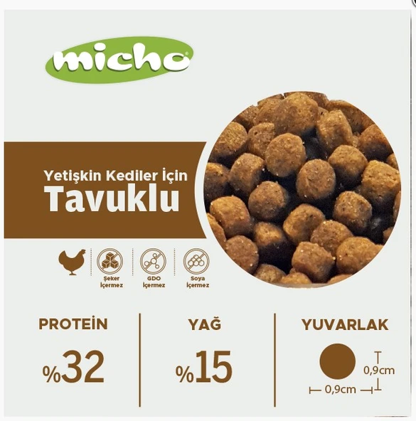 Micho Tavuklu Hamsili Yetişkin Kedi Maması 15 kg - 2