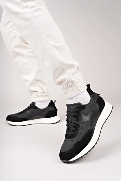 Muggo SVENSON Kalın Taban Bağcıklı Hakiki Deri Erkek Günlük Sneaker Spor Ayakkabı - 5