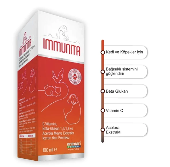 Animari Immunita 100 ml Kedi Köpek ve Kuşlar Için Bağılıklık Sistemi Güçlendirici 100 ml