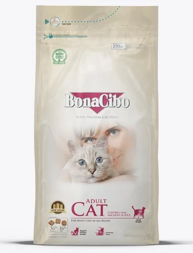 BonaCibo Adult Cat Tavuklu (Hamsi ve Pirinç Eşliğinde) Yetişkin Kedi Maması 15 kg