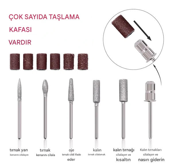 QASUL Manikür Pedikür Kalıcı Oje Ve Protez Tırnak Uygulamaları İçin Elektrikli Tırnak Törpüsü - 6