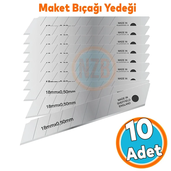 Maket Bıçağı Yedeği Ucu 0.50 mm Kalınlık x 18 mm Genişlik Bıçak Ucu Jiletİthal 10 Adet 8 Dilim