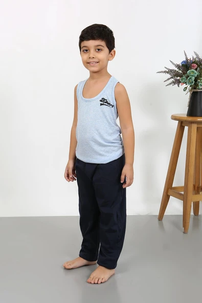 Erkek Çocuk Sıfır Kol Penye Pijama Takım Mavi 20439