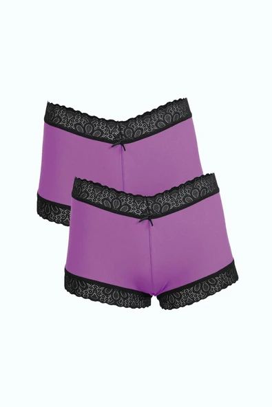 Kadın Pamuklu 2li Boxer Mor 40277