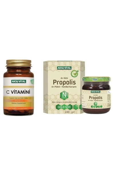 Aksu Vital Propolis Arı Sütü Polen Bal (n) 8.000 Mg & C Vitamini 1250mg 60 Tablet