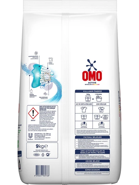 Omo Matik Toz Çamaşır Deterjanı 9KG Beyazlar ve Renkliler (60 Yıkama) + 10KG Canlı Renkler - 11